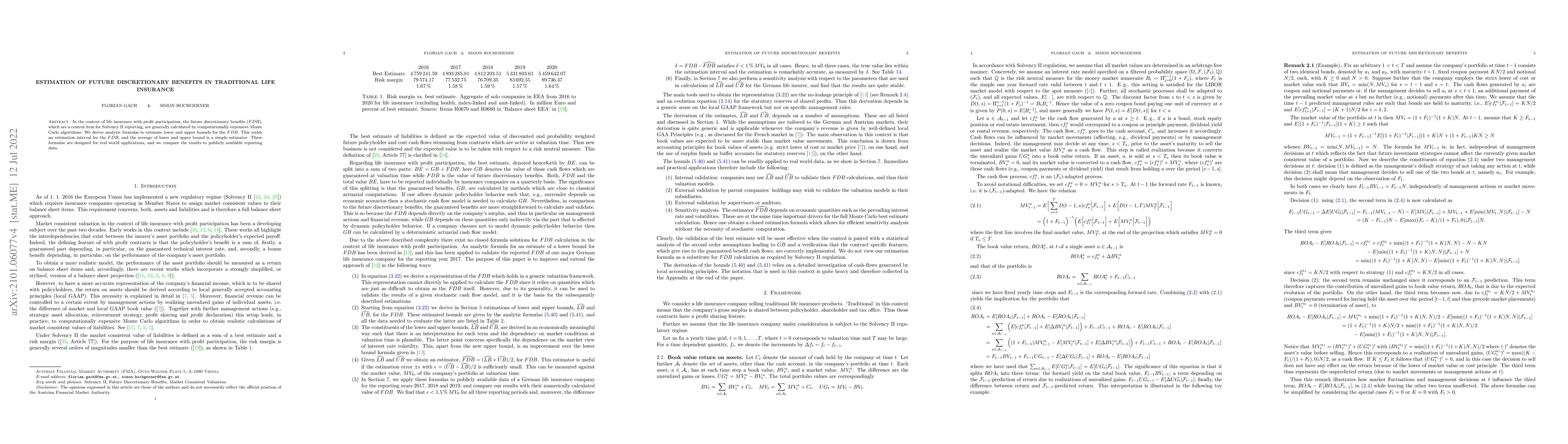 Thumbnail for Estimation of future discretionary benefits in traditional life
  insurance