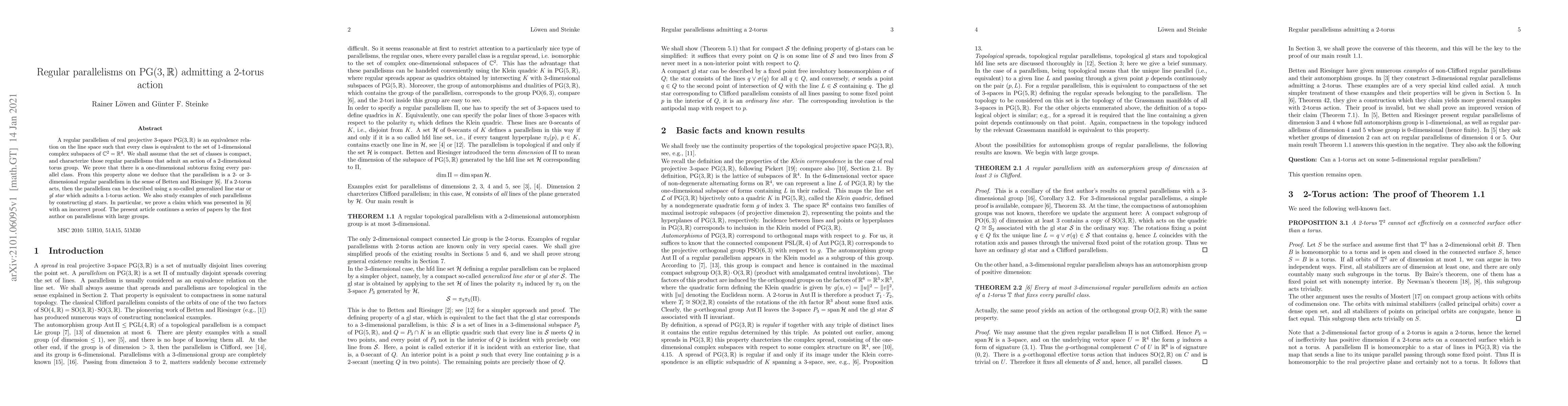 Thumbnail for Regular parallelisms on PG(3,R) admitting a 2-torus action