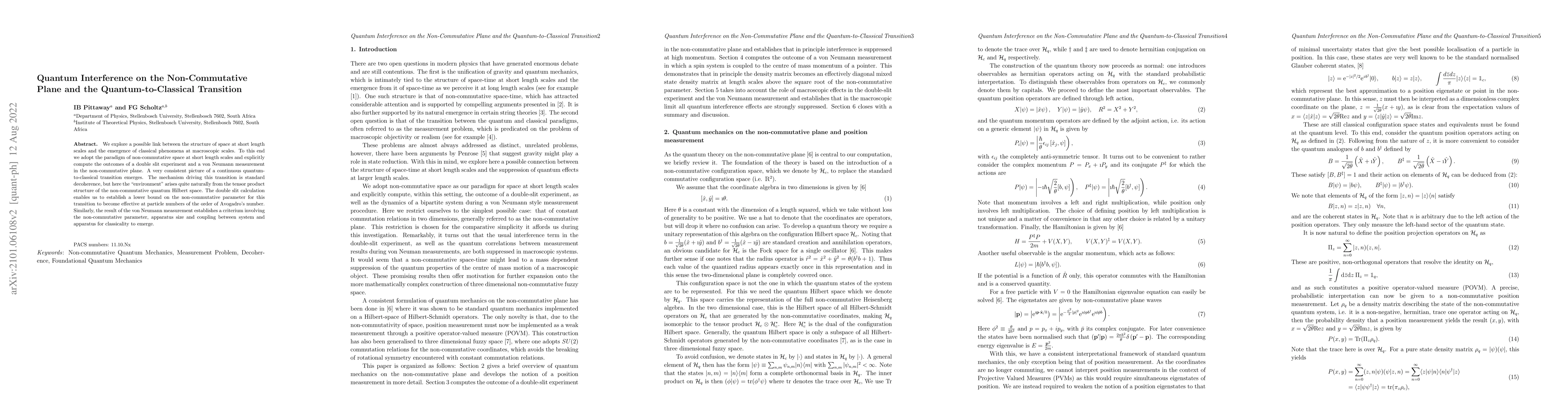Thumbnail for Quantum Interference on the Non-Commutative Plane and the
  Quantum-to-Classical Transition