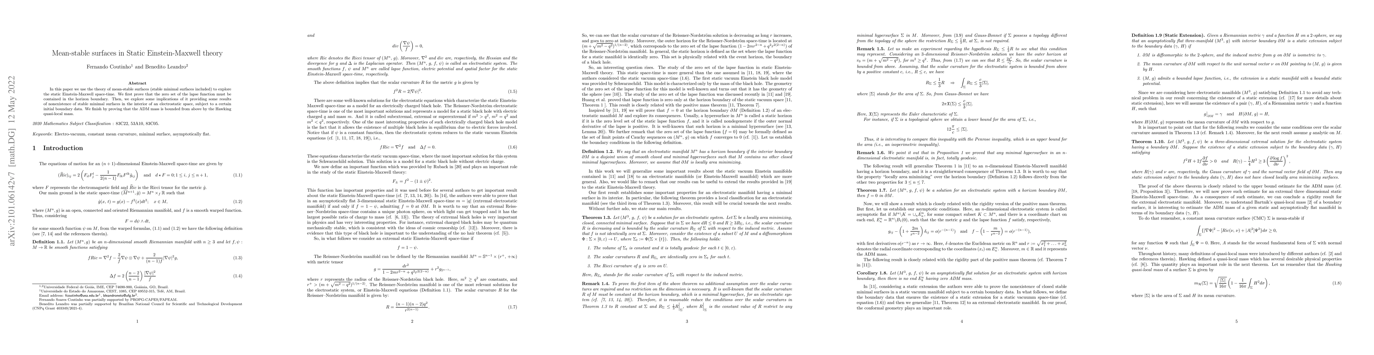 Thumbnail for Mean-stable surfaces in Static Einstein-Maxwell theory