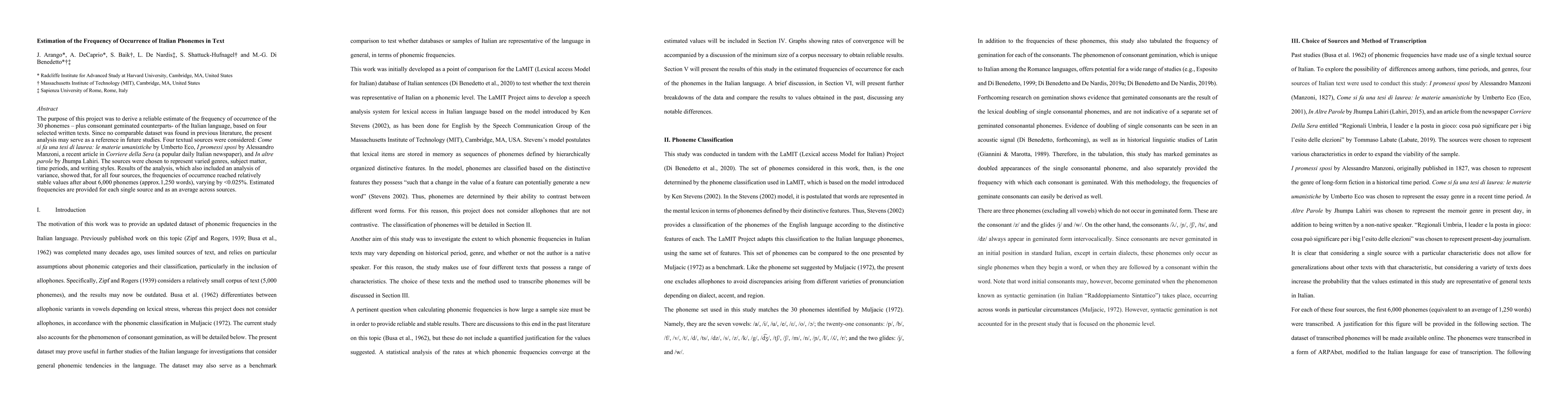 Thumbnail for Estimation of the Frequency of Occurrence of Italian Phonemes in Text