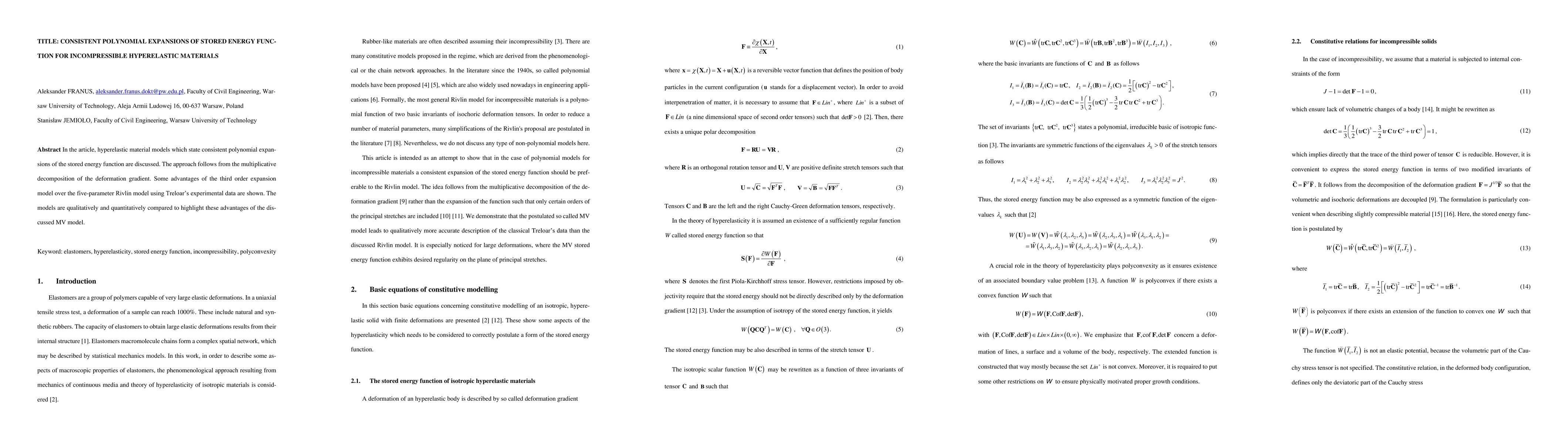 Thumbnail for Consistent polynomial expansions of stored energy function for
  incompressible hyperelastic materials