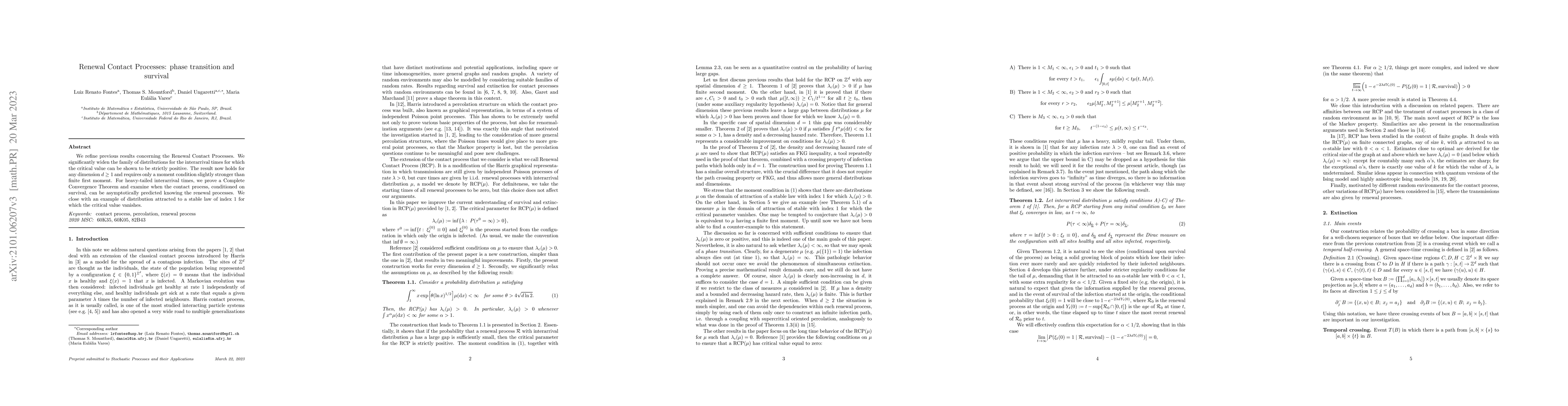 Thumbnail for Renewal Contact Processes: phase transition and survival