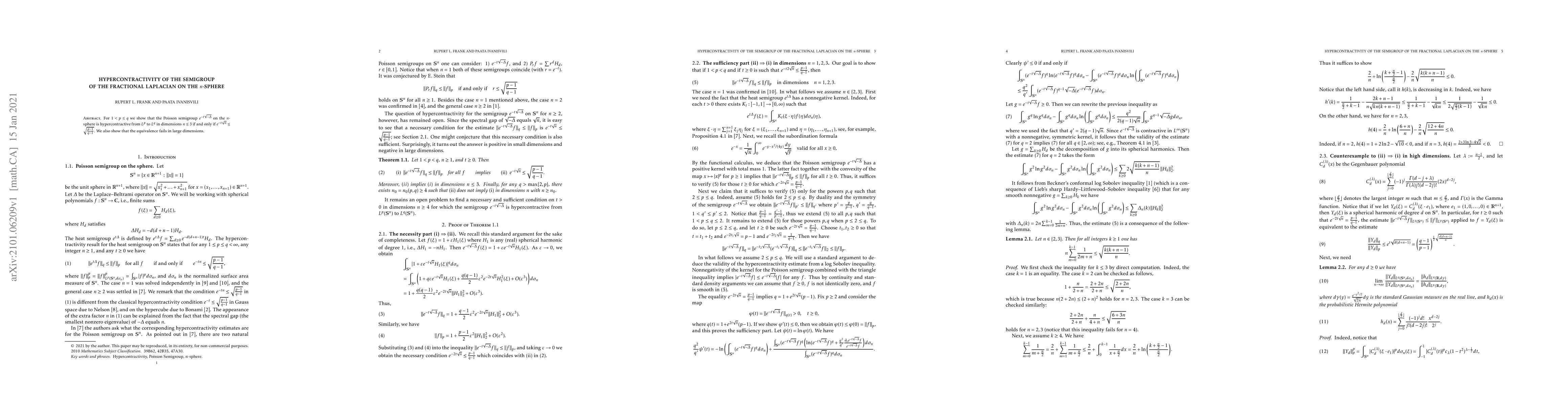 Thumbnail for Hypercontractivity of the semigroup of the fractional laplacian on the
  n-sphere