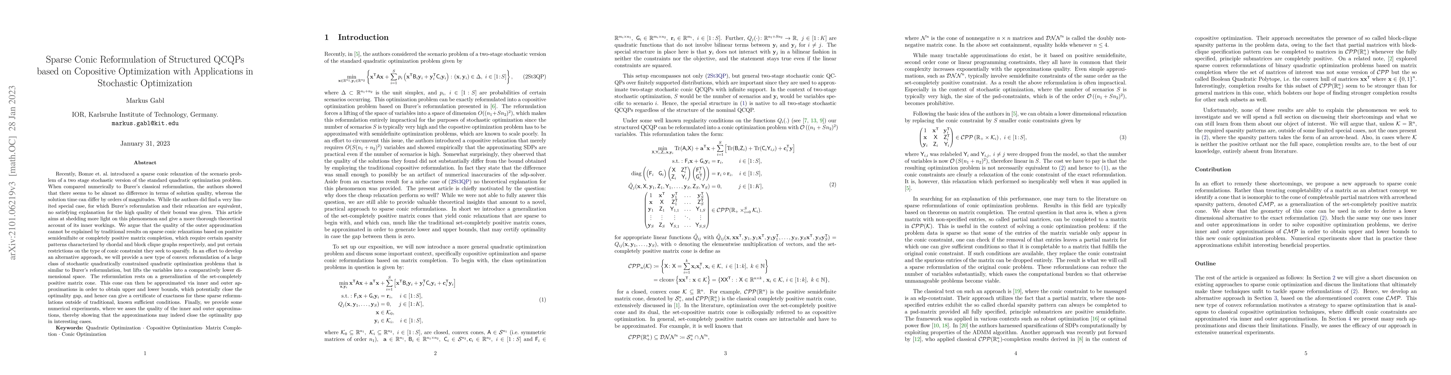 Thumbnail for Sparse Conic Reformulation of Structured QCQPs based on Copositive
  Optimization with Applications in Stochastic Optimization