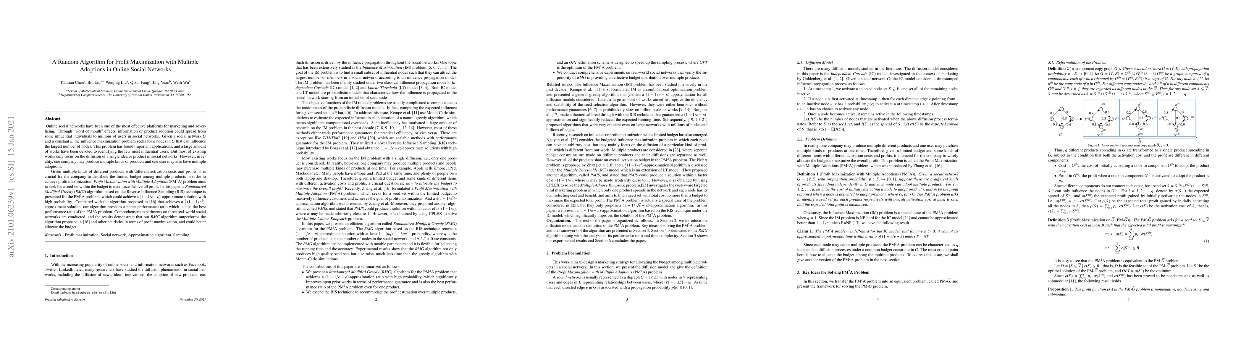 Thumbnail for A Random Algorithm for Profit Maximization with Multiple Adoptions in
  Online Social Networks