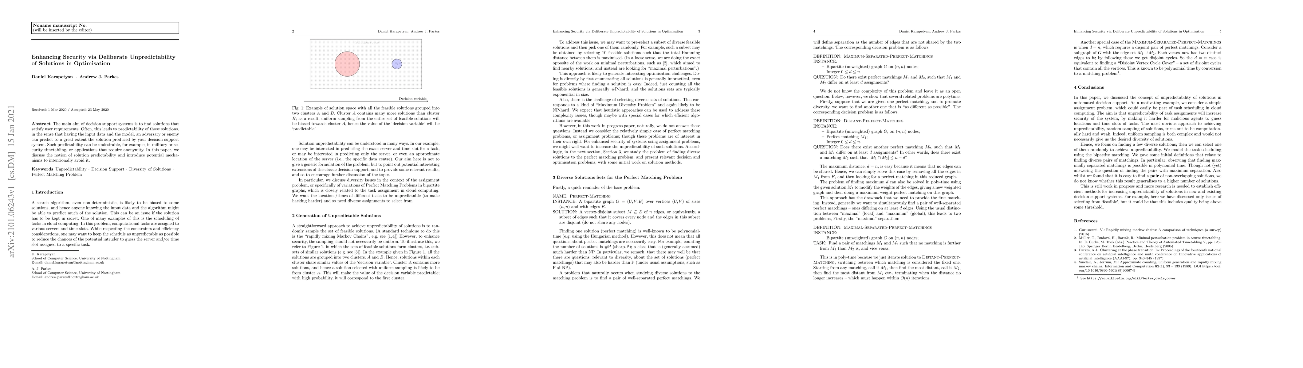 Thumbnail for Enhancing Security via Deliberate Unpredictability of Solutions in
  Optimisation