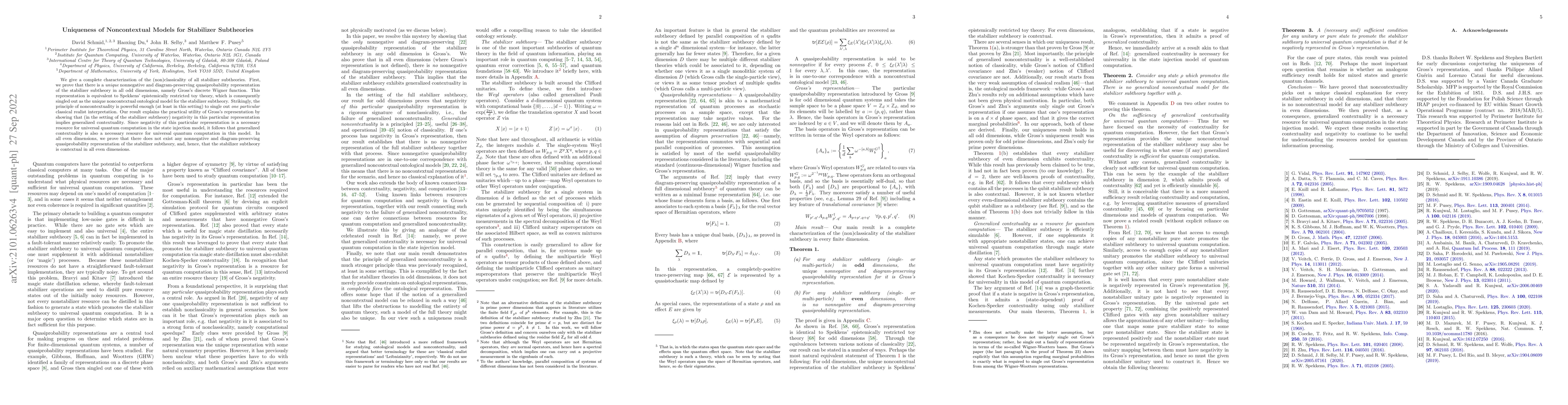 Thumbnail for Uniqueness of noncontextual models for stabilizer subtheories