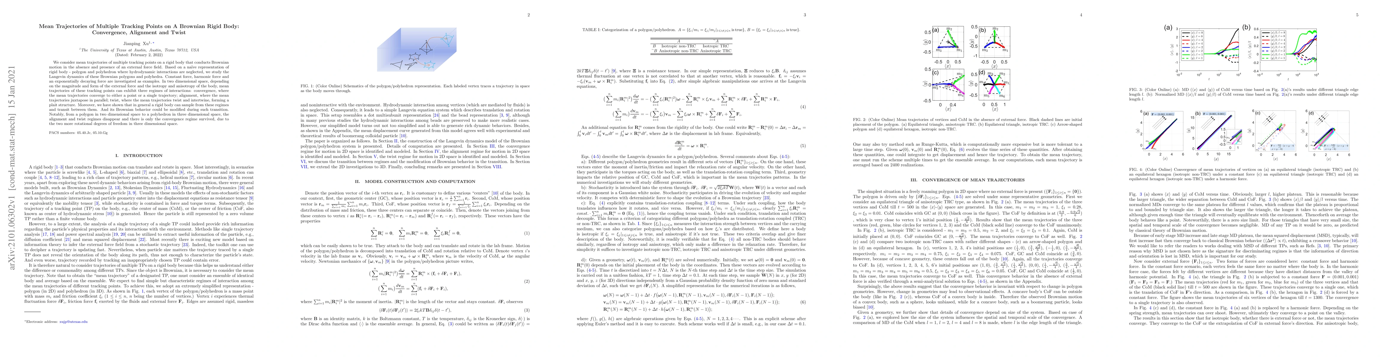 Thumbnail for Mean Trajectories of Multiple Tracking Points on A Brownian Rigid Body:
  Convergence, Alignment and Twist