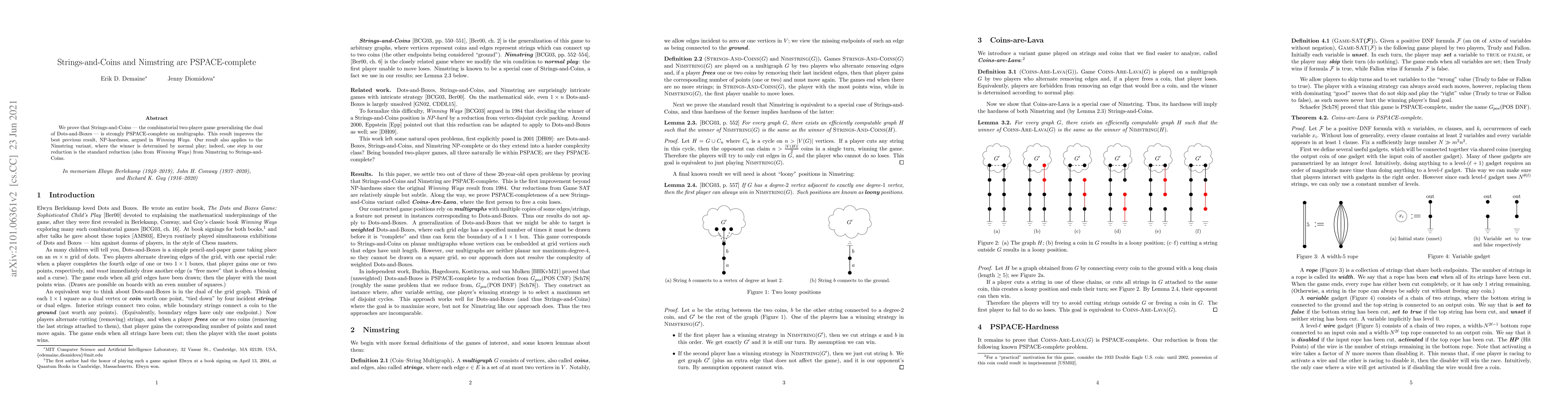 Thumbnail for Strings-and-Coins and Nimstring are PSPACE-complete
