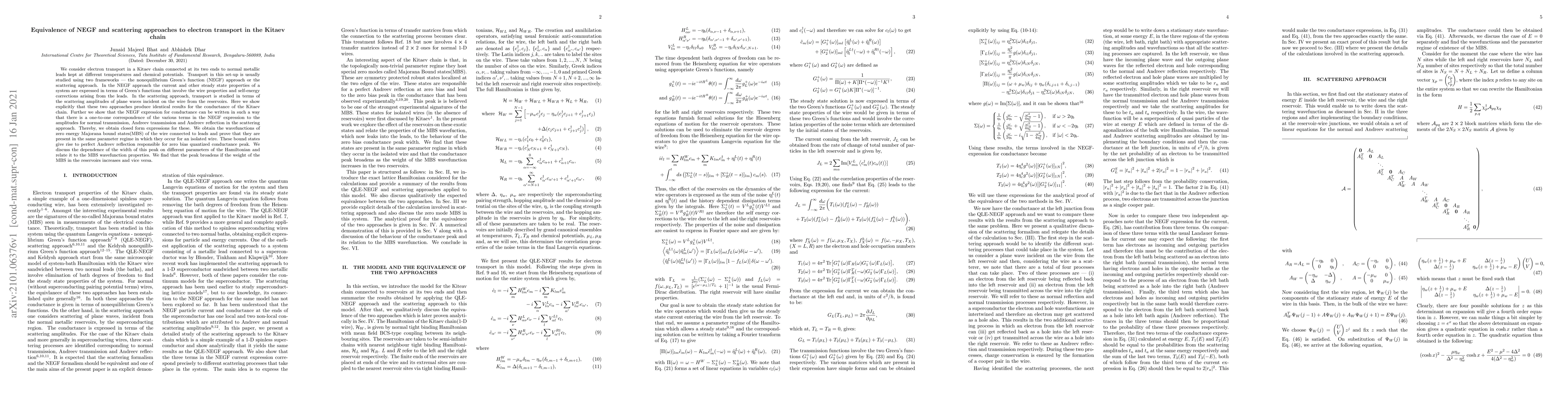 Thumbnail for Equivalence of NEGF and scattering approaches to electron transport in
  the Kitaev chain