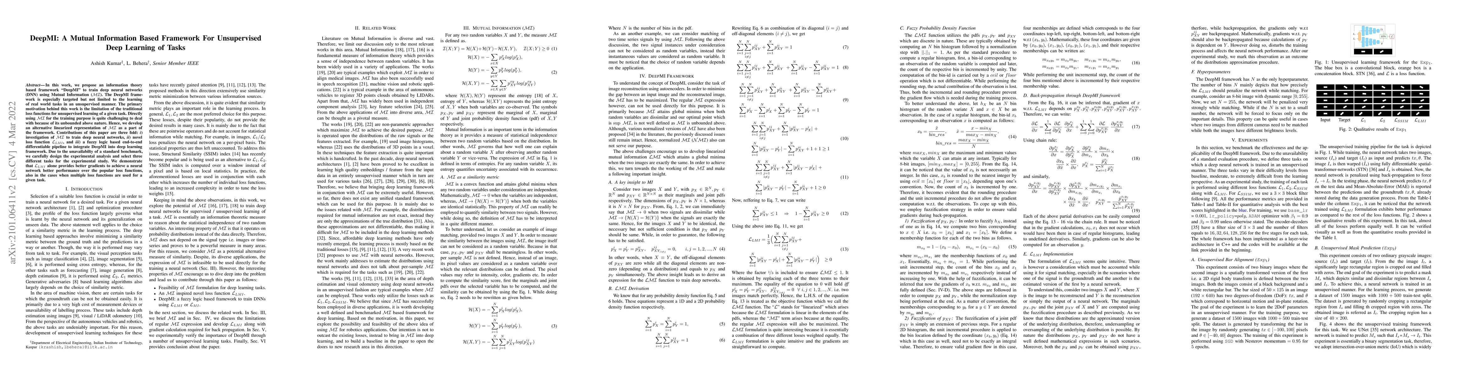 Thumbnail for DeepMI: A Mutual Information Based Framework For Unsupervised Deep
  Learning of Tasks