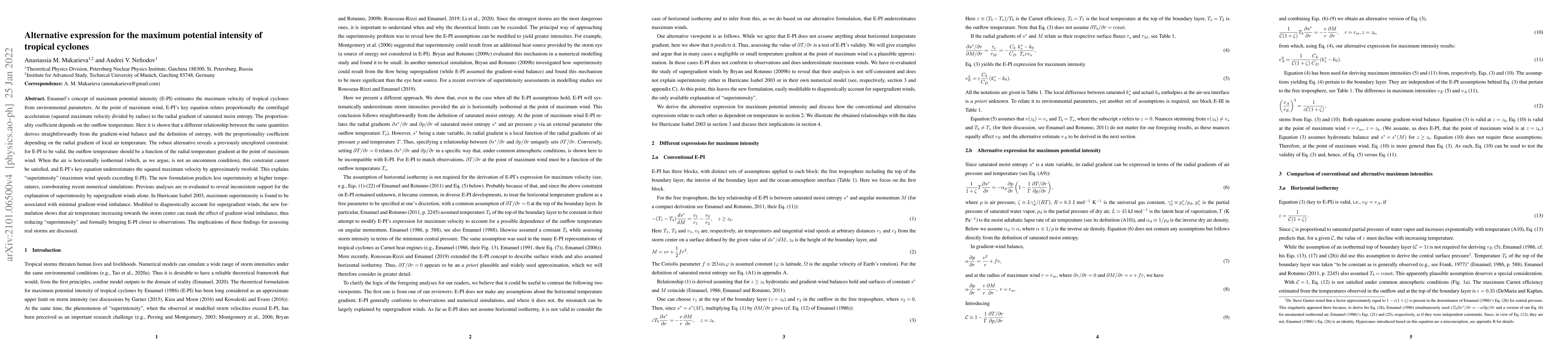 Thumbnail for Alternative expression for the maximum potential intensity of tropical
  cyclones