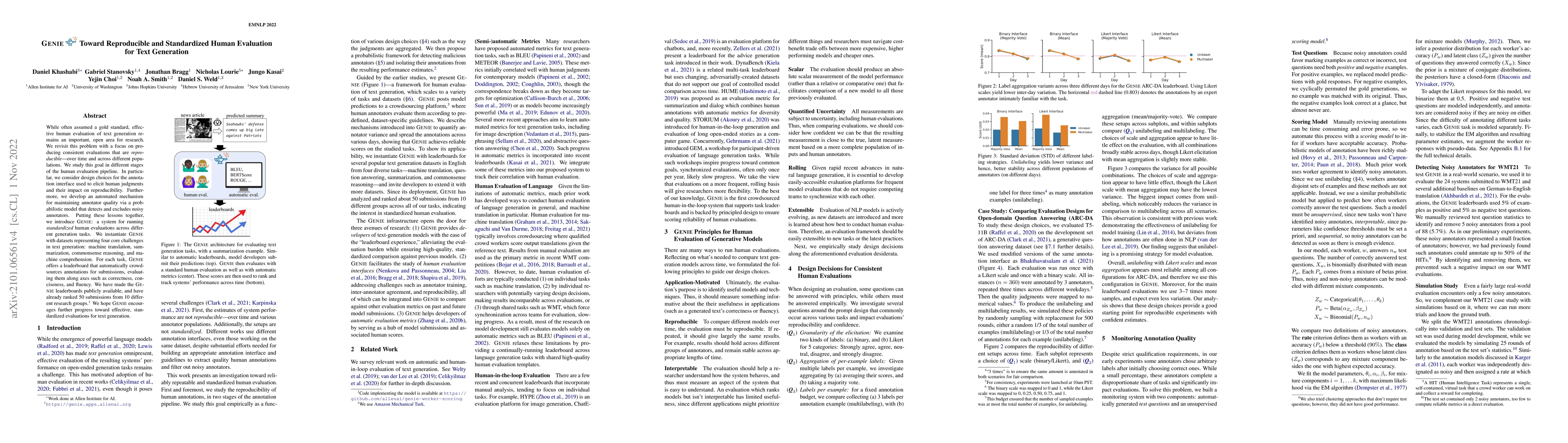 Thumbnail for GENIE: Toward Reproducible and Standardized Human Evaluation for Text
  Generation