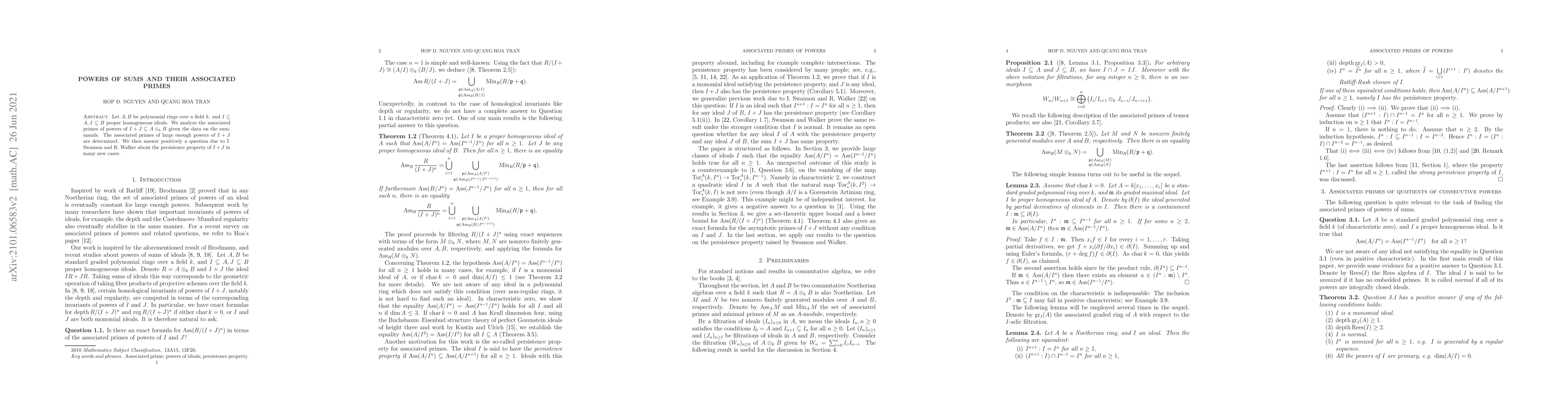 Thumbnail for Powers of sums and their associated primes