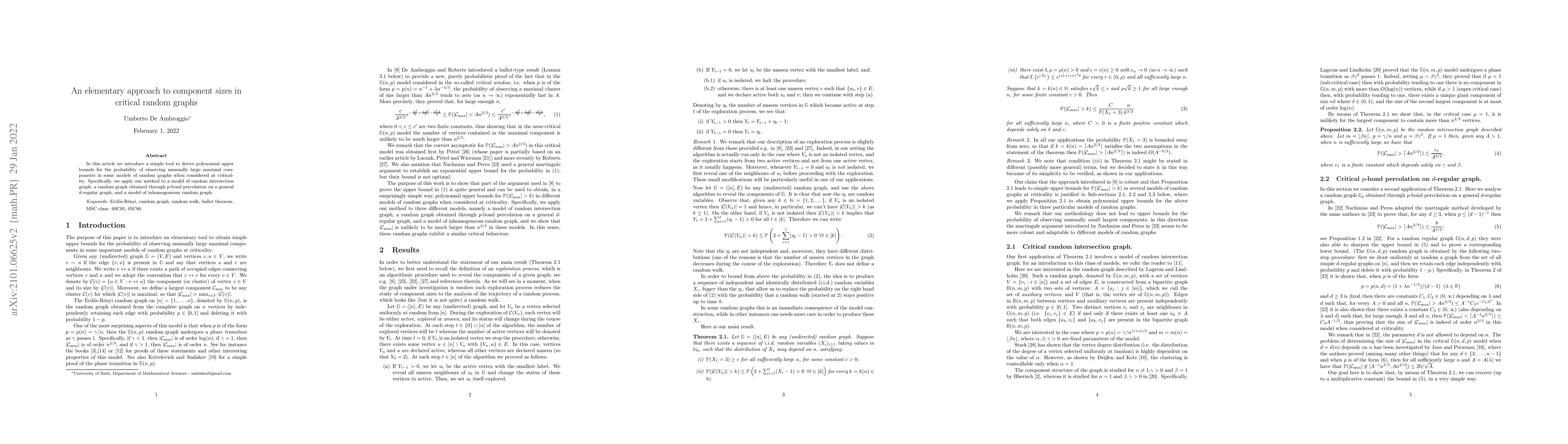 Thumbnail for An elementary approach to component sizes in critical random graphs