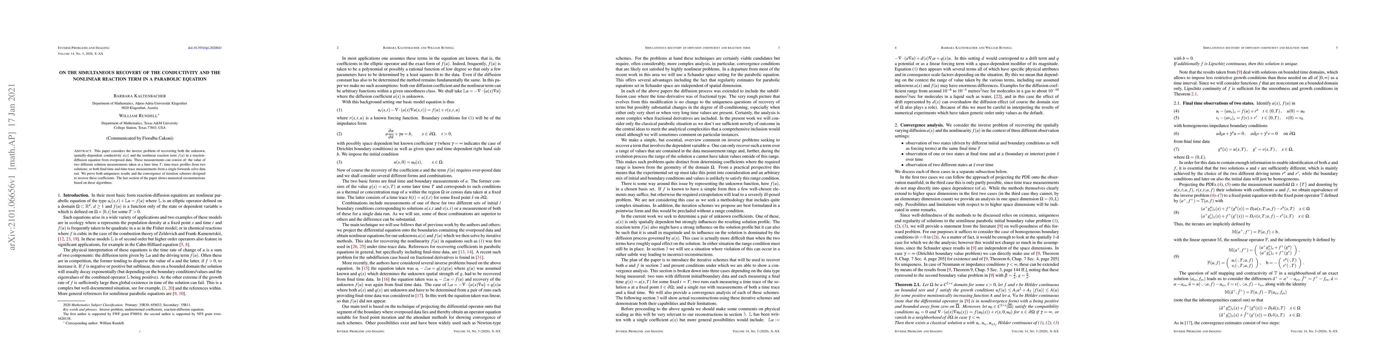 Thumbnail for On the simultaneous recovery of the conductivity and the nonlinear
  reaction term in a parabolic equation