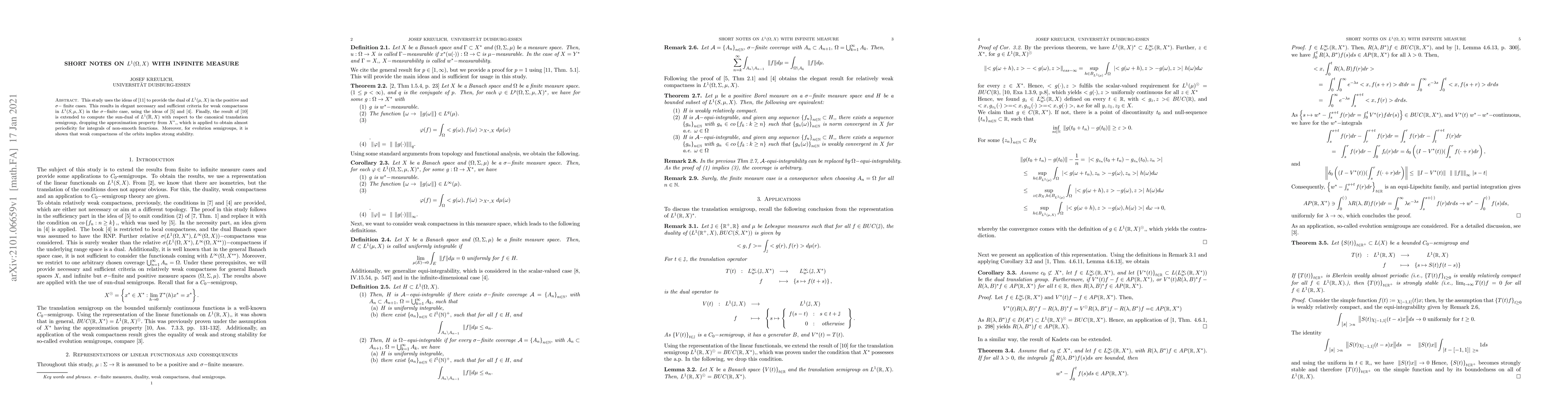 Thumbnail for Short notes on $L^1(\Omega,X)$ with infinite measure