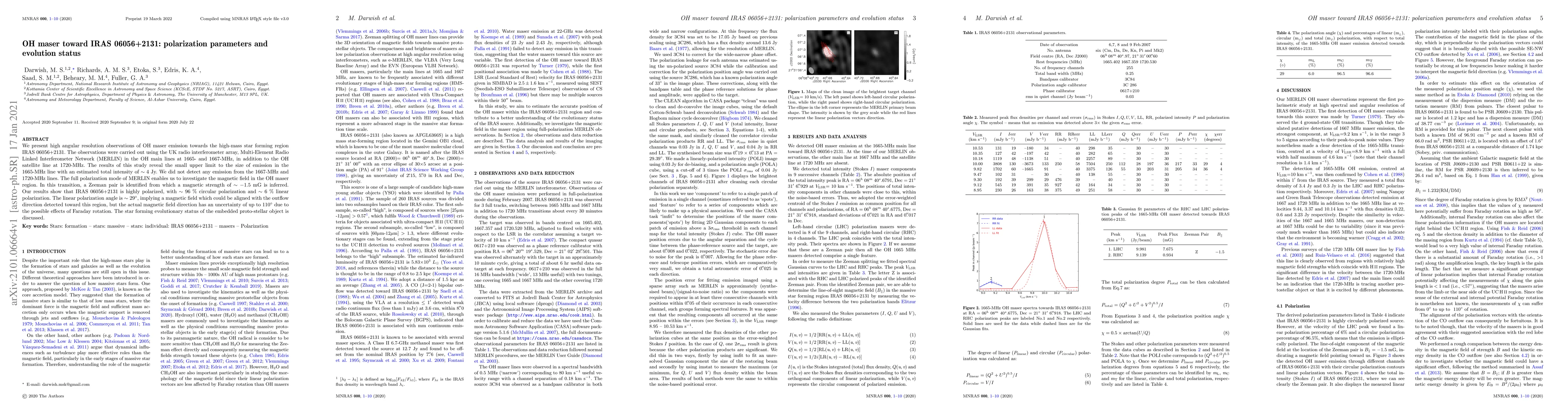 Thumbnail for OH maser toward IRAS 06056+2131: polarization parameters and evolution
  status