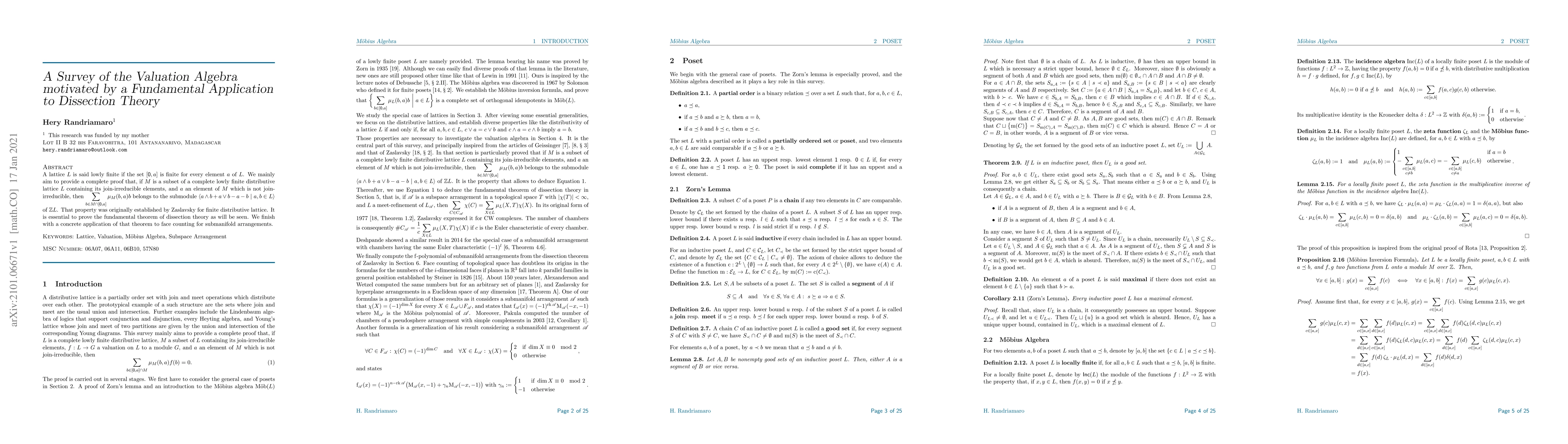 Thumbnail for A Survey of the Valuation Algebra motivated by a Fundamental Application
  to Dissection Theory