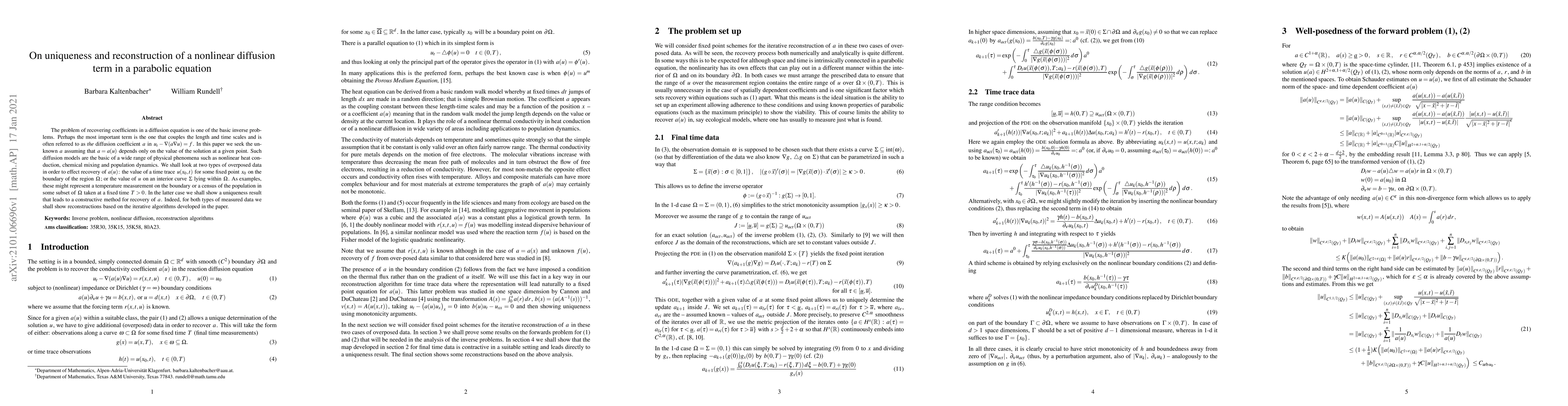 Thumbnail for On uniqueness and reconstruction of a nonlinear diffusion term in a
  parabolic equation