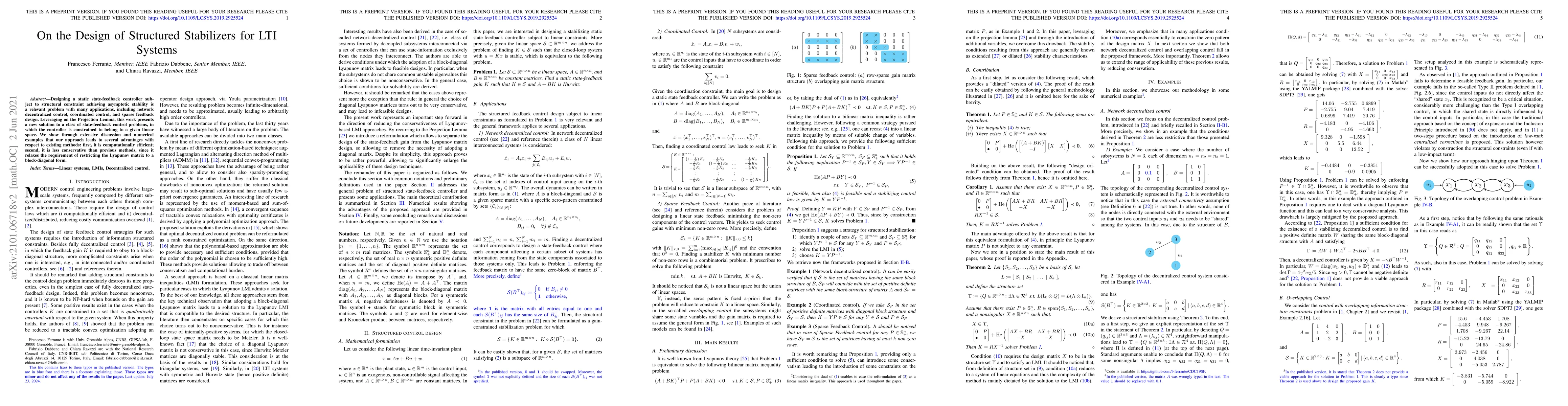 Thumbnail for On the Design of Structured Stabilizers for LTI Systems
