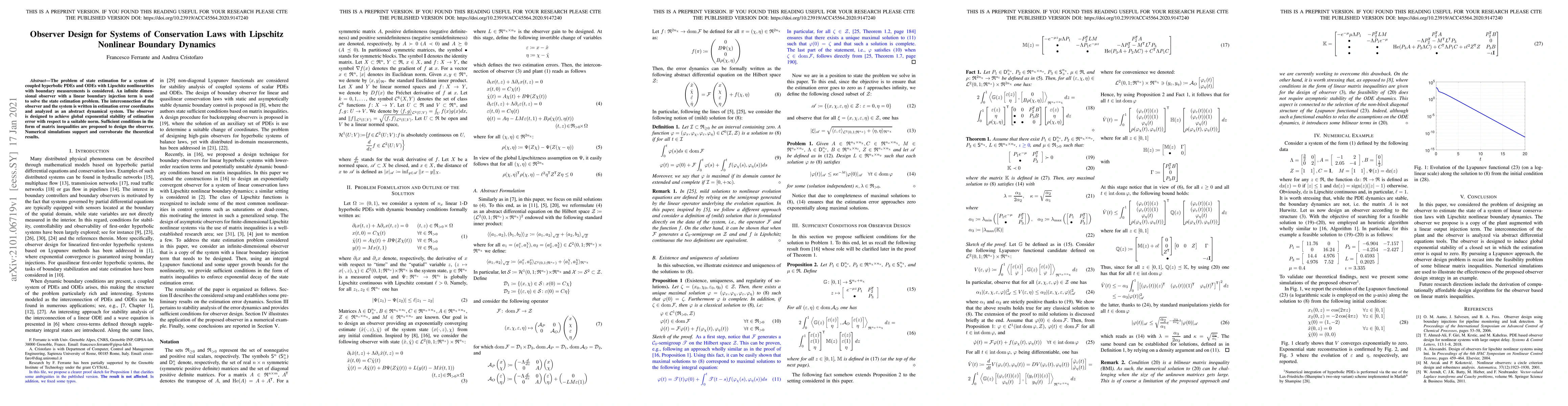 Thumbnail for Observer Design for Systems of Conservation Laws with Lipschitz
  Nonlinear Boundary Dynamics