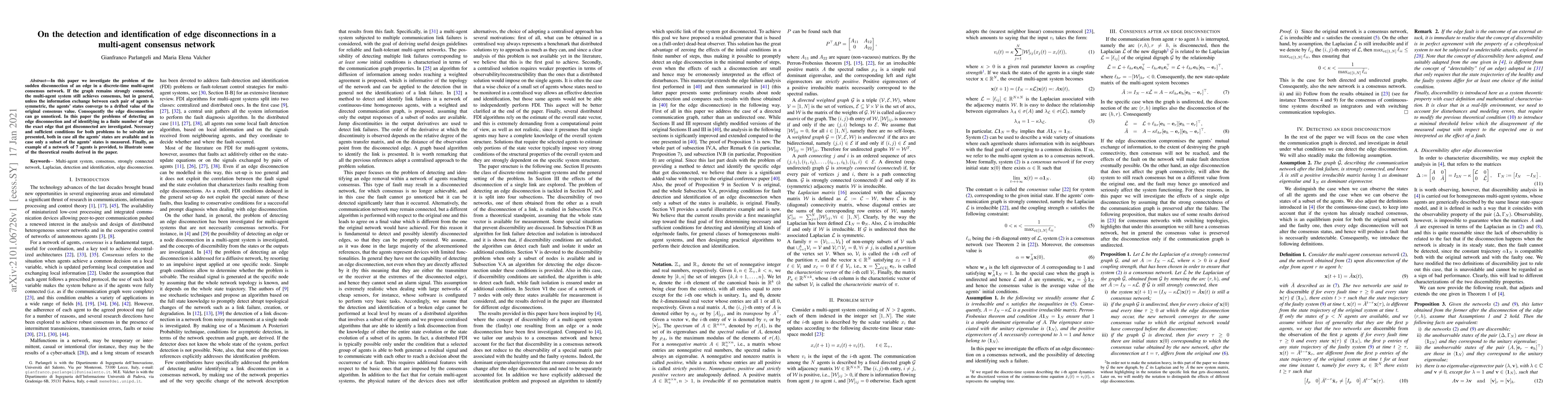 Thumbnail for On the detection and identification of edge disconnections in a
  multi-agent consensus network