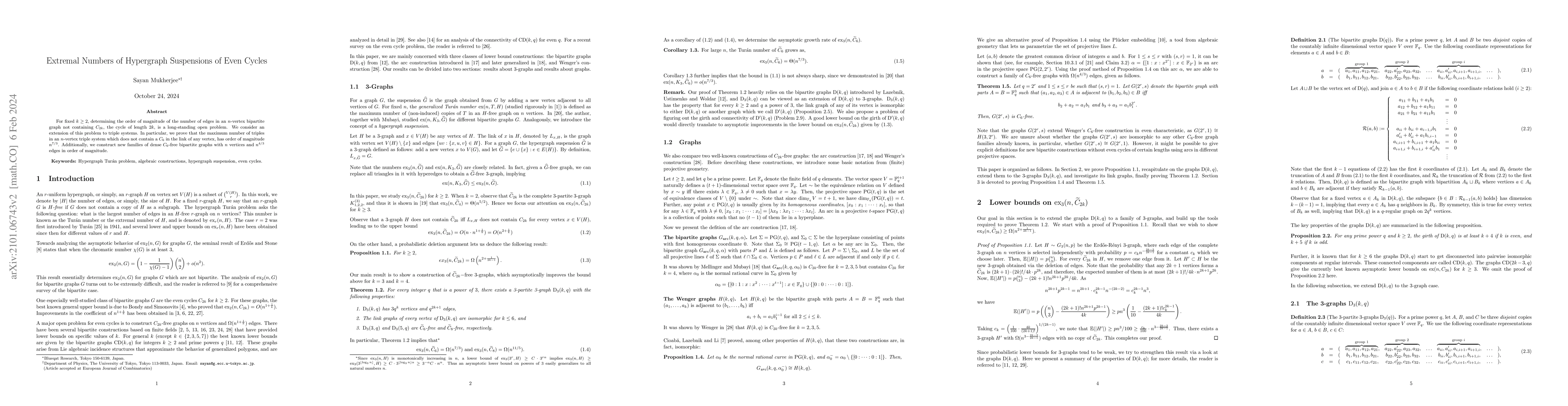 Thumbnail for Extremal Numbers of Hypergraph Suspensions of Even Cycles