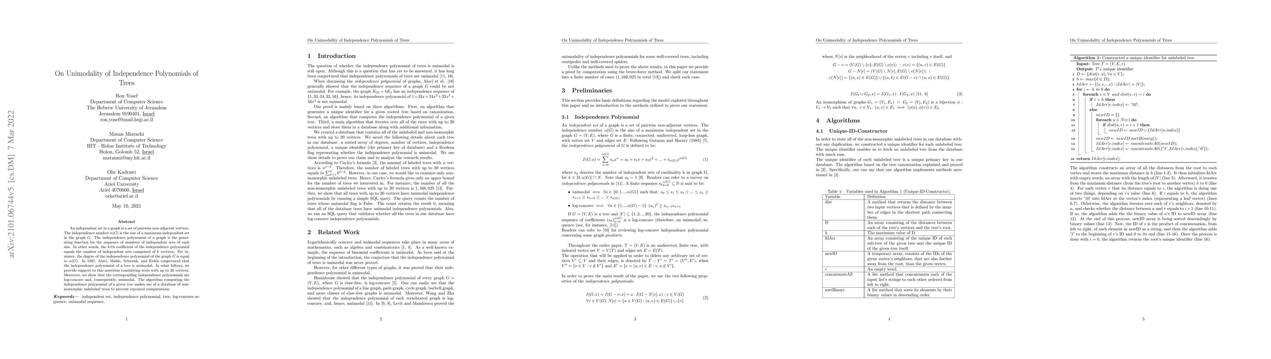 Thumbnail for On Unimodality of Independence Polynomials of Trees