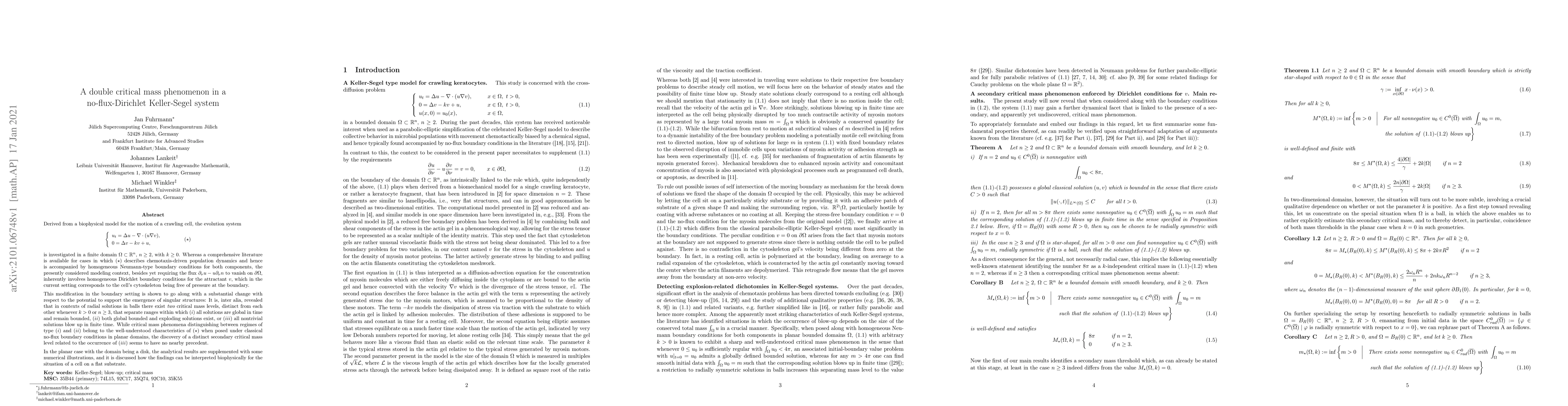 Thumbnail for A double critical mass phenomenon in a no-flux-Dirichlet Keller-Segel
  system