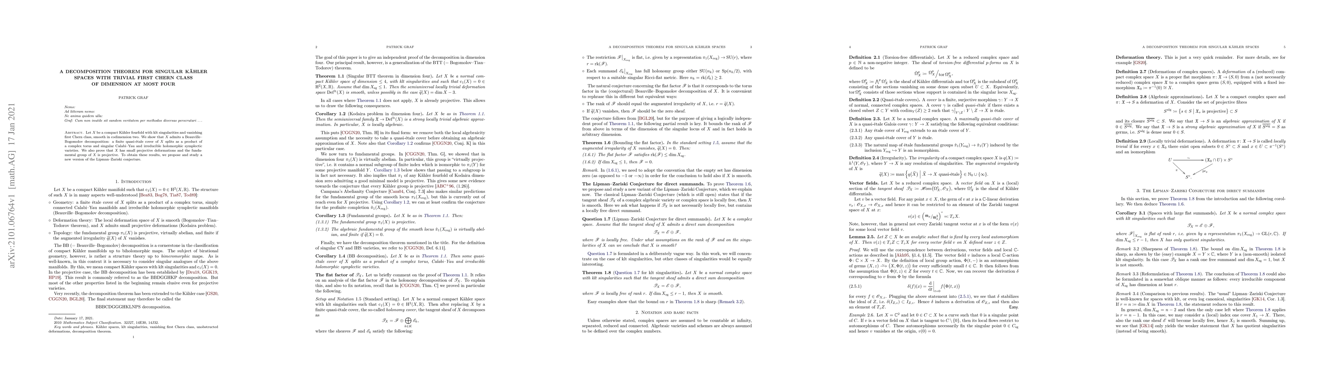 Thumbnail for A decomposition theorem for singular K\"ahler spaces with trivial first
  Chern class of dimension at most four