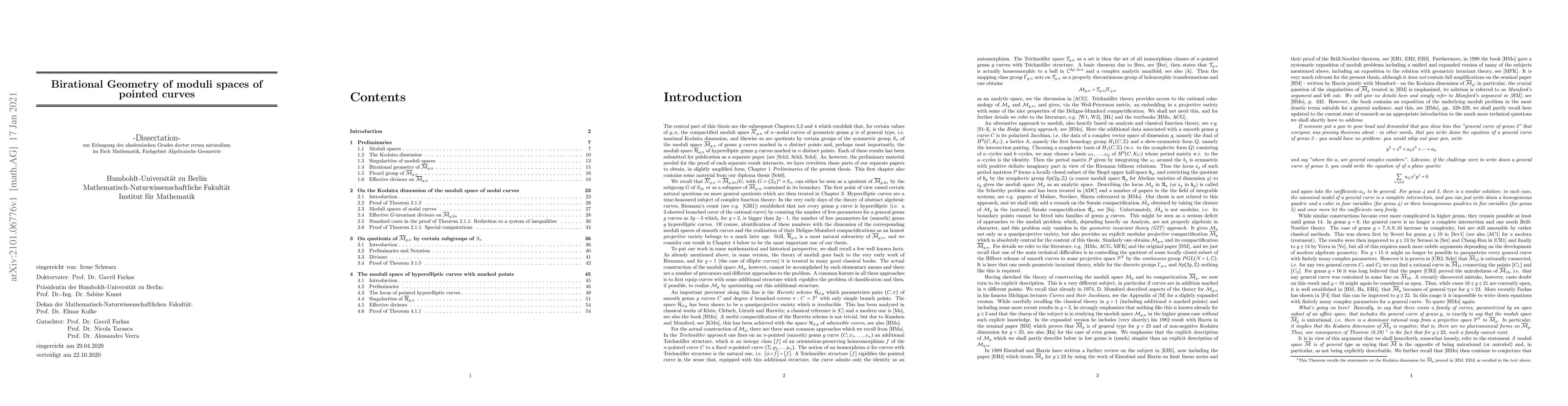 Thumbnail for Birational Geometry of moduli spaces of pointed curves