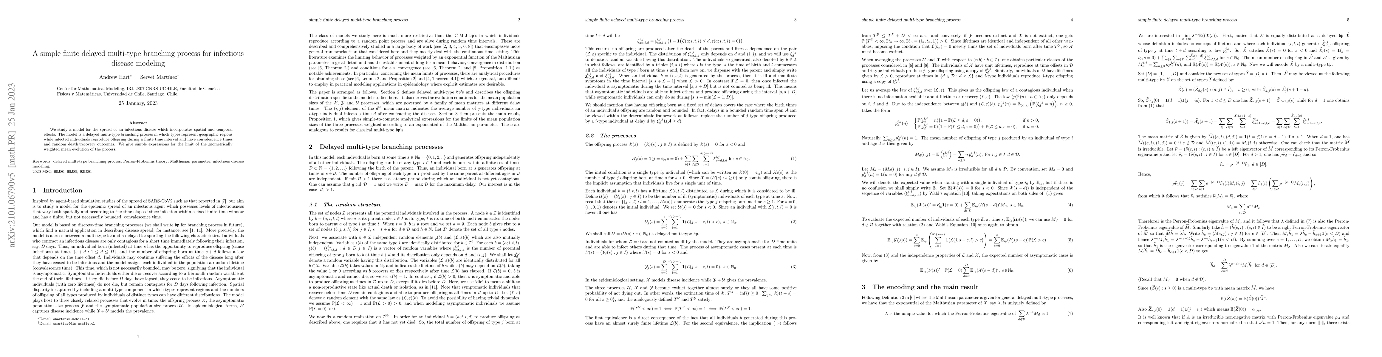 Thumbnail for A simple finite delayed multi-type branching process for infectious
  disease modeling