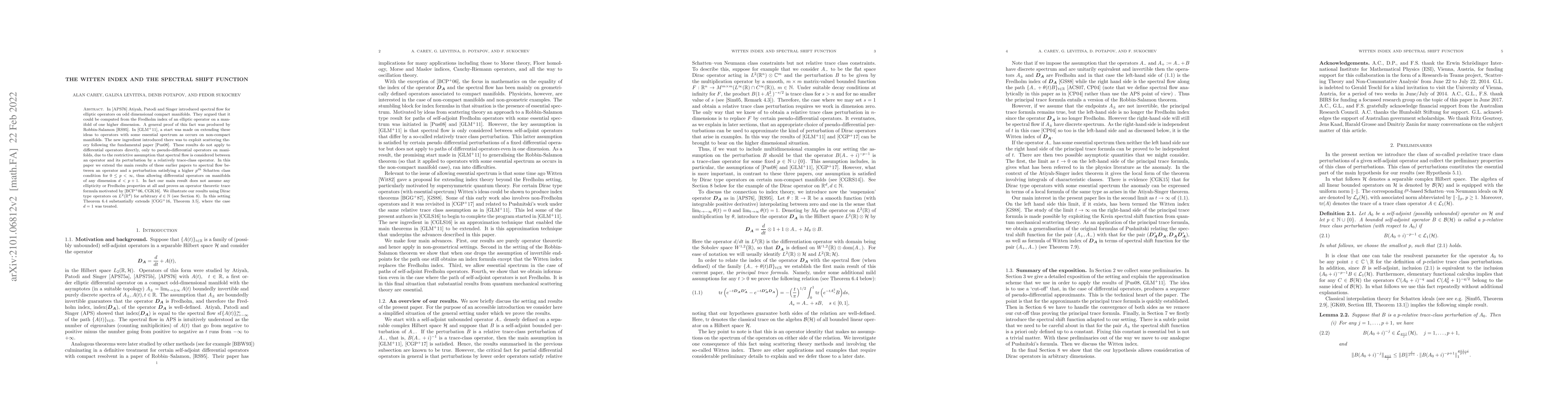 Thumbnail for The Witten index and the spectral shift function