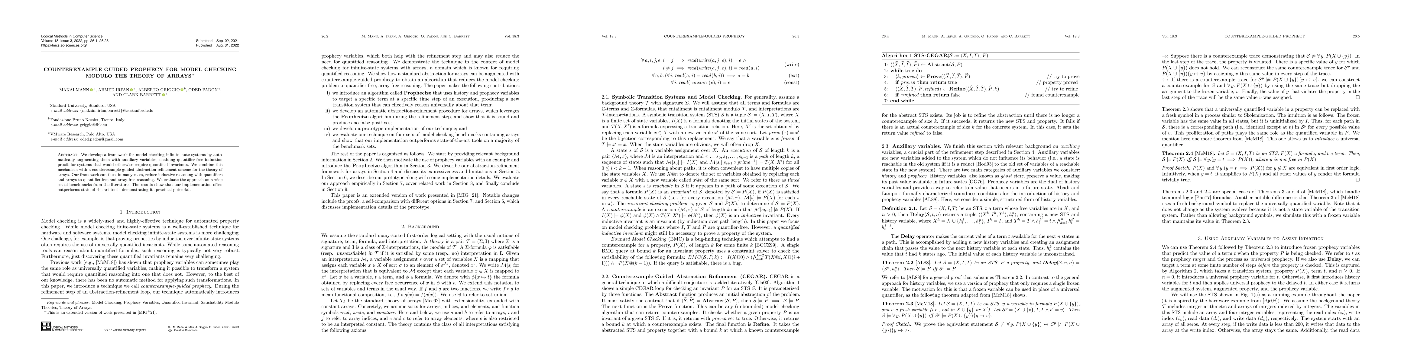 Thumbnail for Counterexample-Guided Prophecy for Model Checking Modulo the Theory of
  Arrays