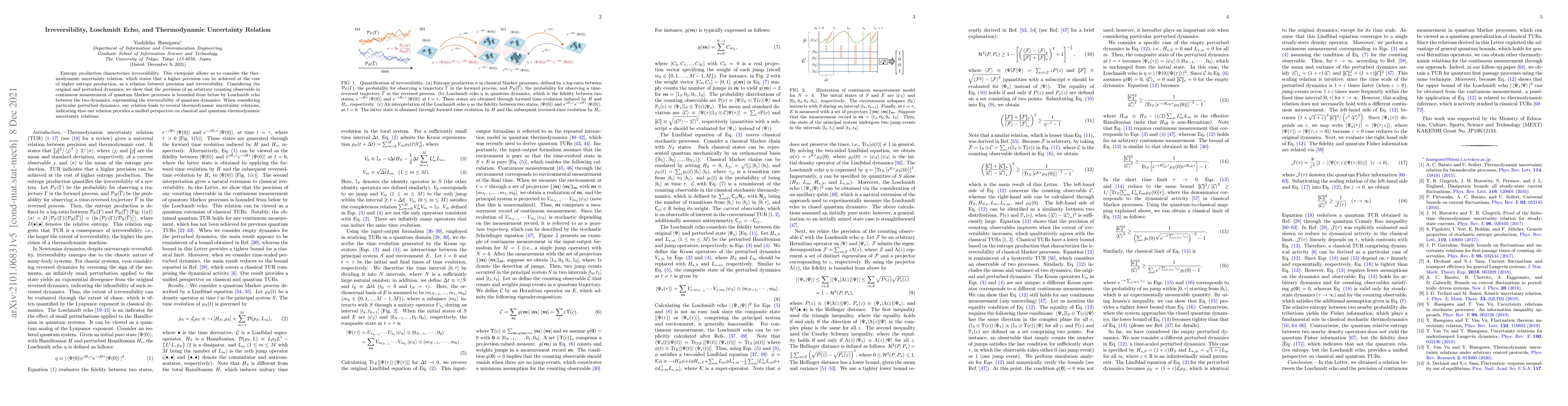 Thumbnail for Irreversibility, Loschmidt echo, and thermodynamic uncertainty relation