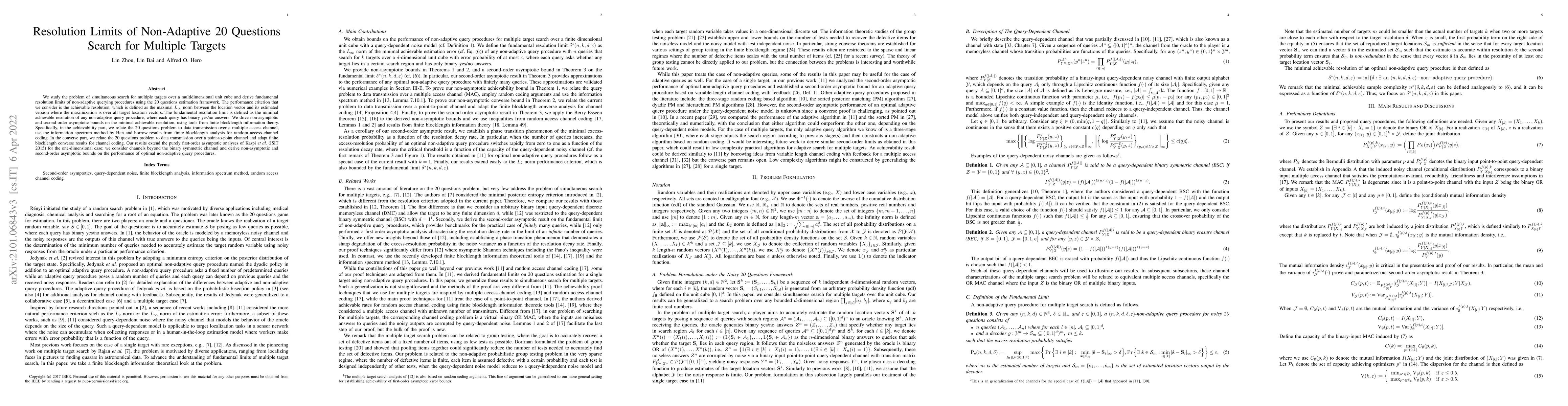 Thumbnail for Resolution Limits of Non-Adaptive 20 Questions Search for Multiple
  Targets