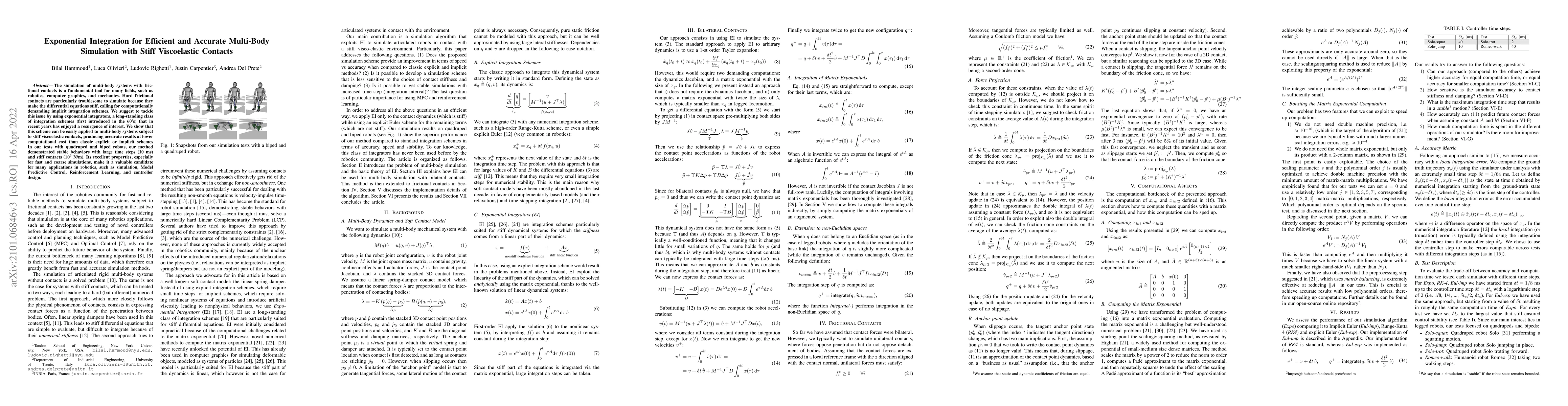 Thumbnail for Exponential Integration for Efficient and Accurate Multi-Body Simulation
  with Stiff Viscoelastic Contacts
