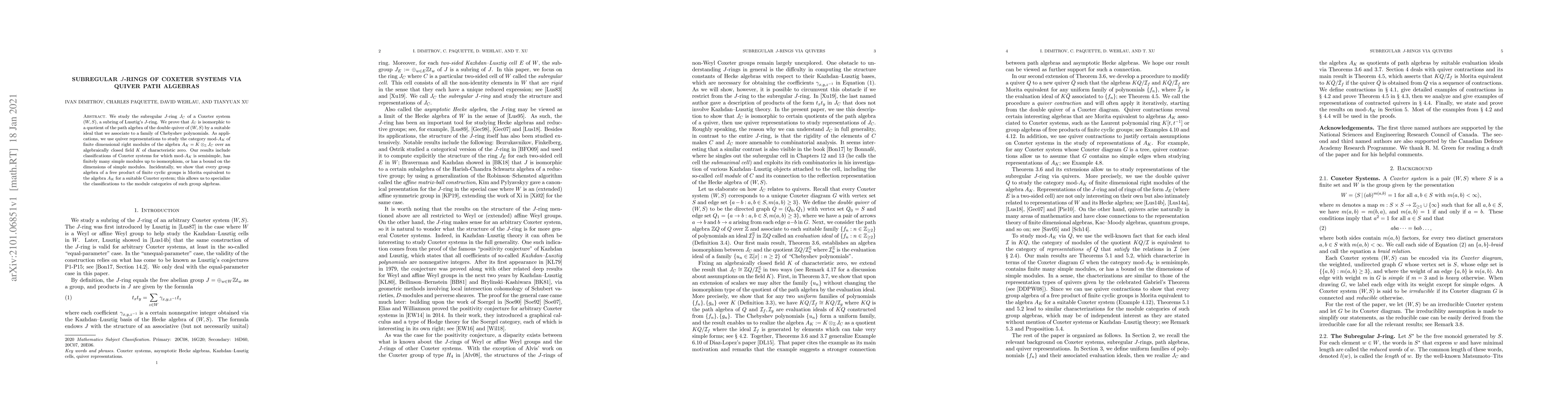 Thumbnail for Subregular $J$-rings of Coxeter systems via quiver path algebras