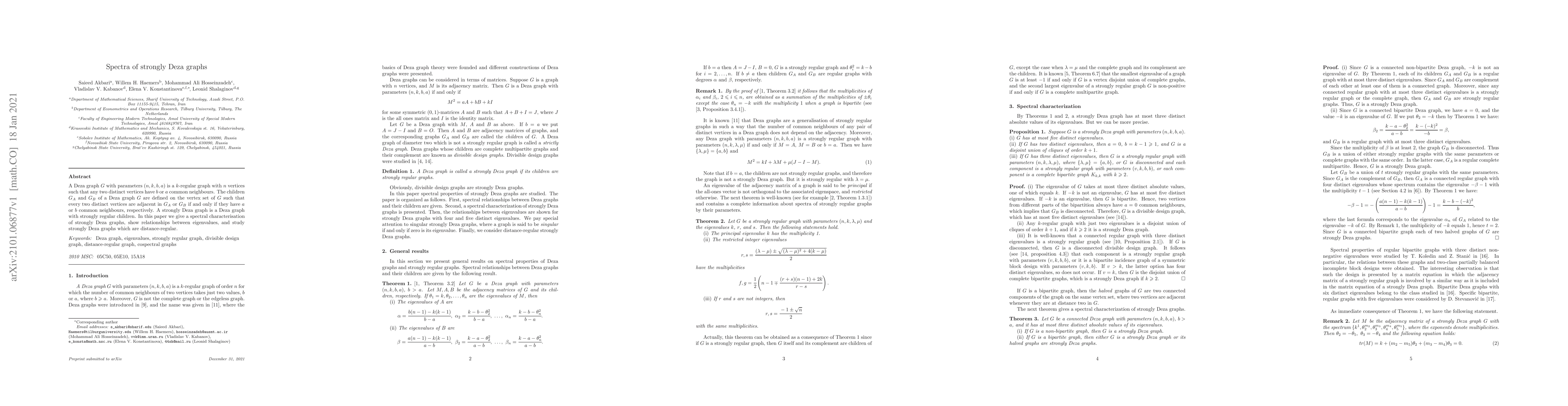 Thumbnail for Spectra of strongly Deza graphs