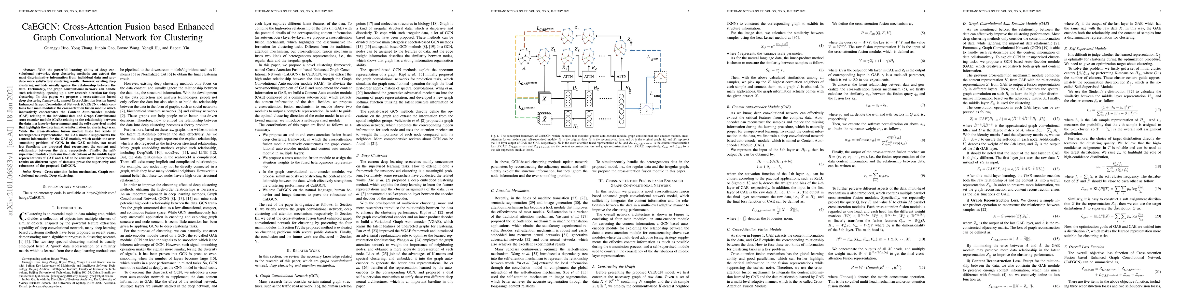 Thumbnail for CaEGCN: Cross-Attention Fusion based Enhanced Graph Convolutional
  Network for Clustering