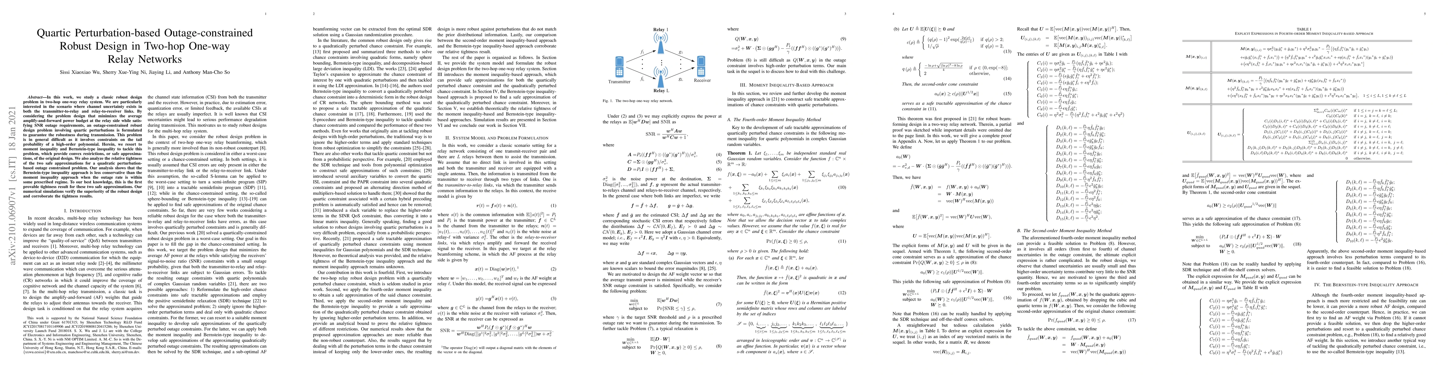Thumbnail for Quartic Perturbation-based Outage-constrained Robust Design in Two-hop
  One-way Relay Networks
