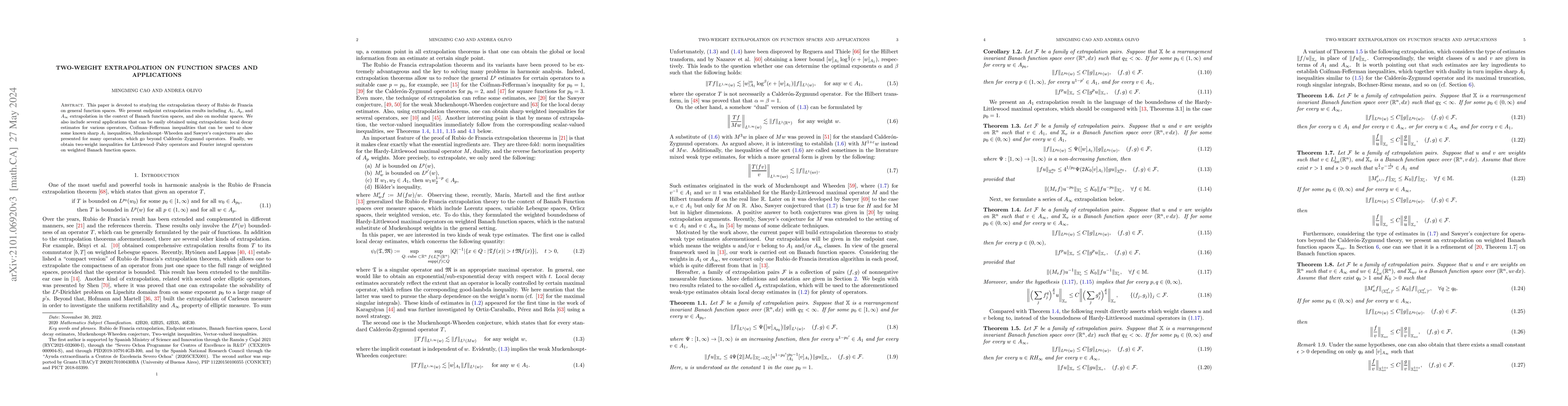 Thumbnail for Two-weight extrapolation on function spaces and applications