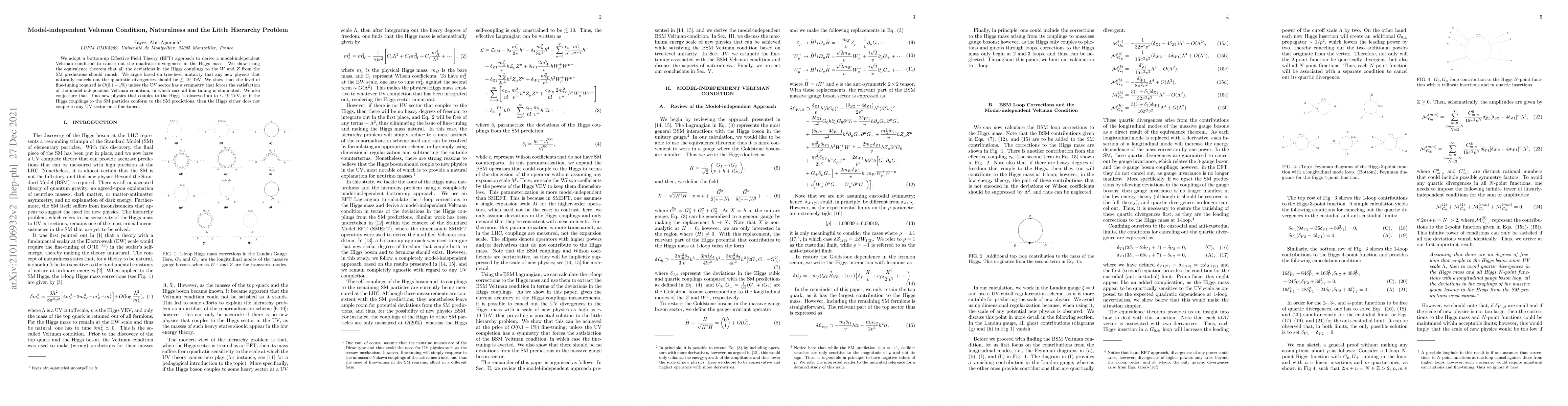 Thumbnail for Model-independent Veltman Condition, Naturalness and the Little
  Hierarchy Problem