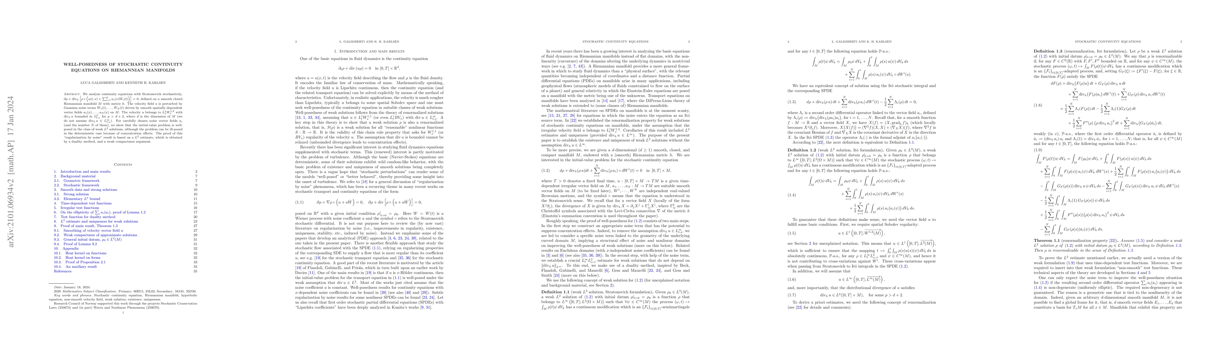 Thumbnail for Well-posedness of stochastic continuity equations on Riemannian
  manifolds