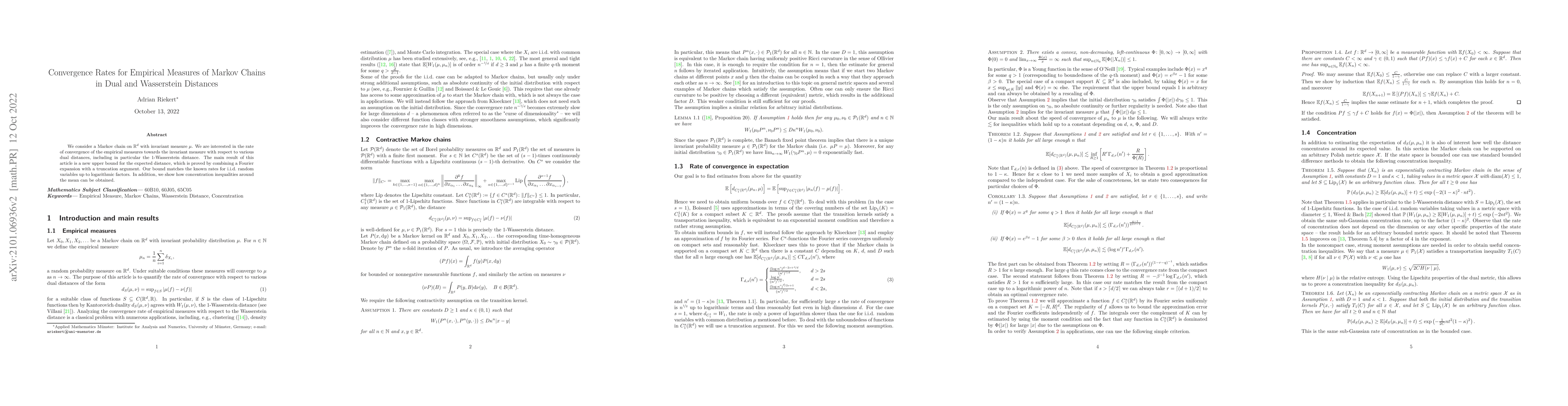 Thumbnail for Convergence Rates for Empirical Measures of Markov Chains in Dual and
  Wasserstein Distances
