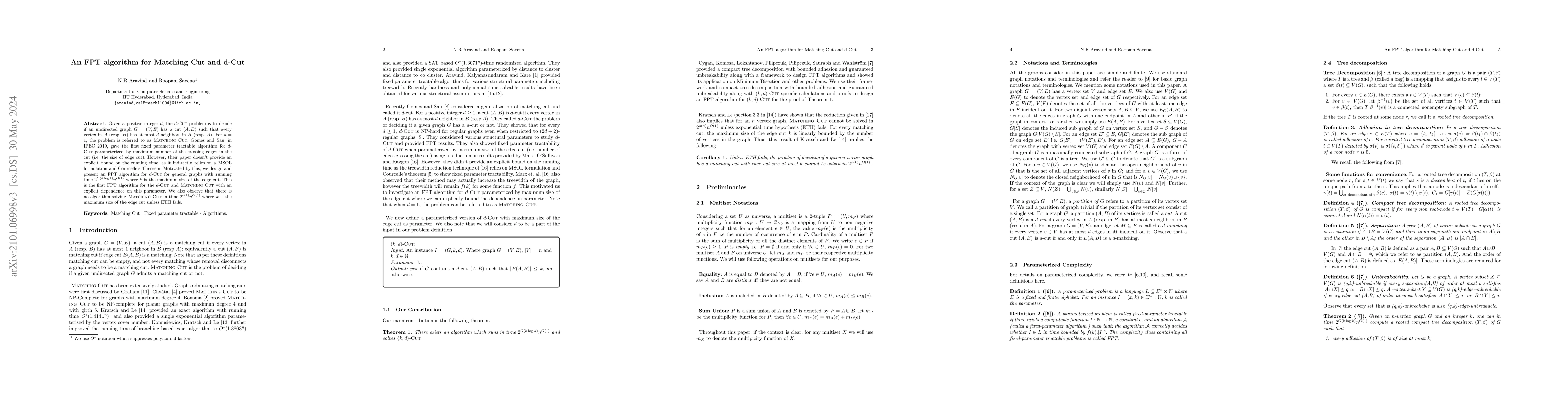 Thumbnail for An FPT algorithm for Matching Cut and d-cut