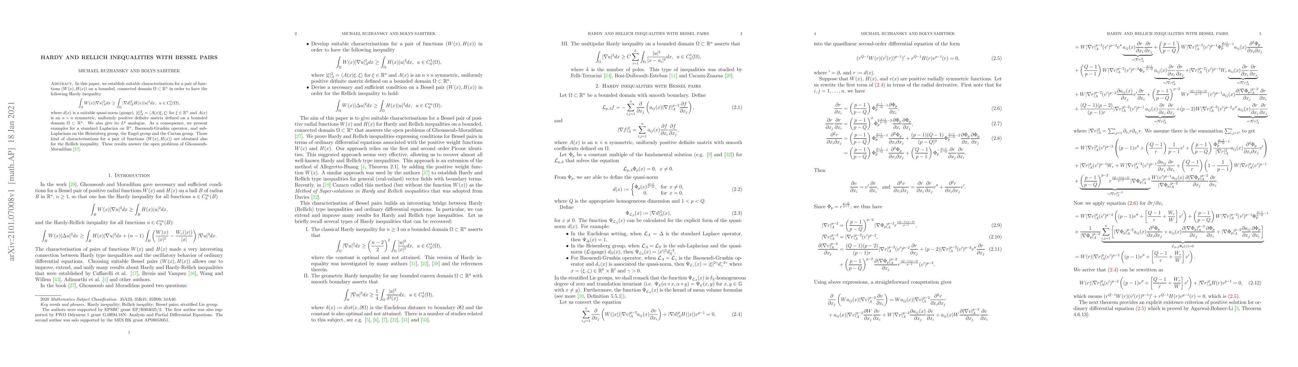 Thumbnail for Hardy and Rellich inequalities with Bessel pairs