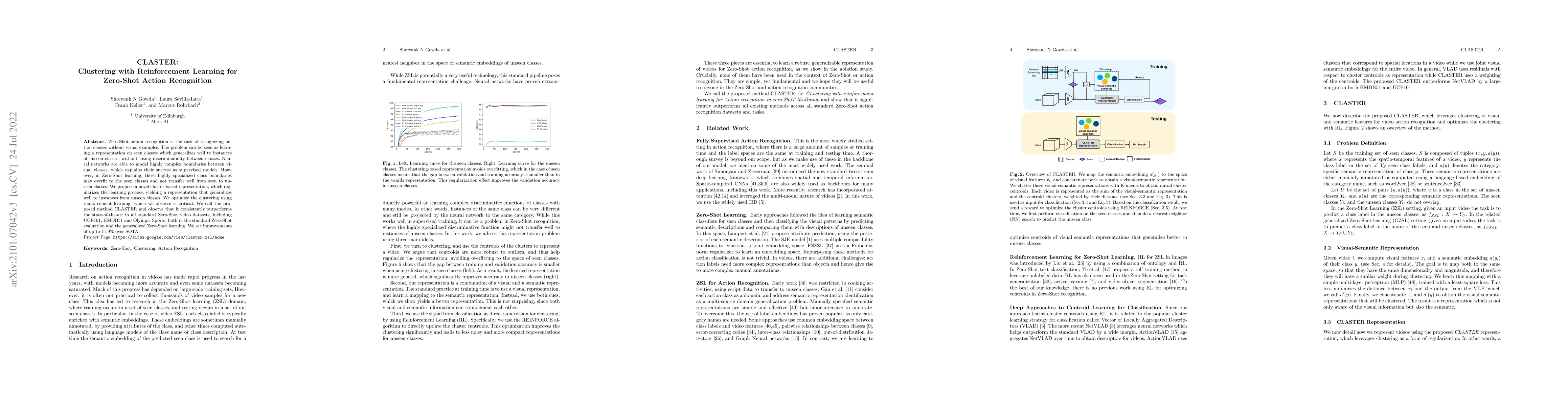 Thumbnail for CLASTER: Clustering with Reinforcement Learning for Zero-Shot Action
  Recognition